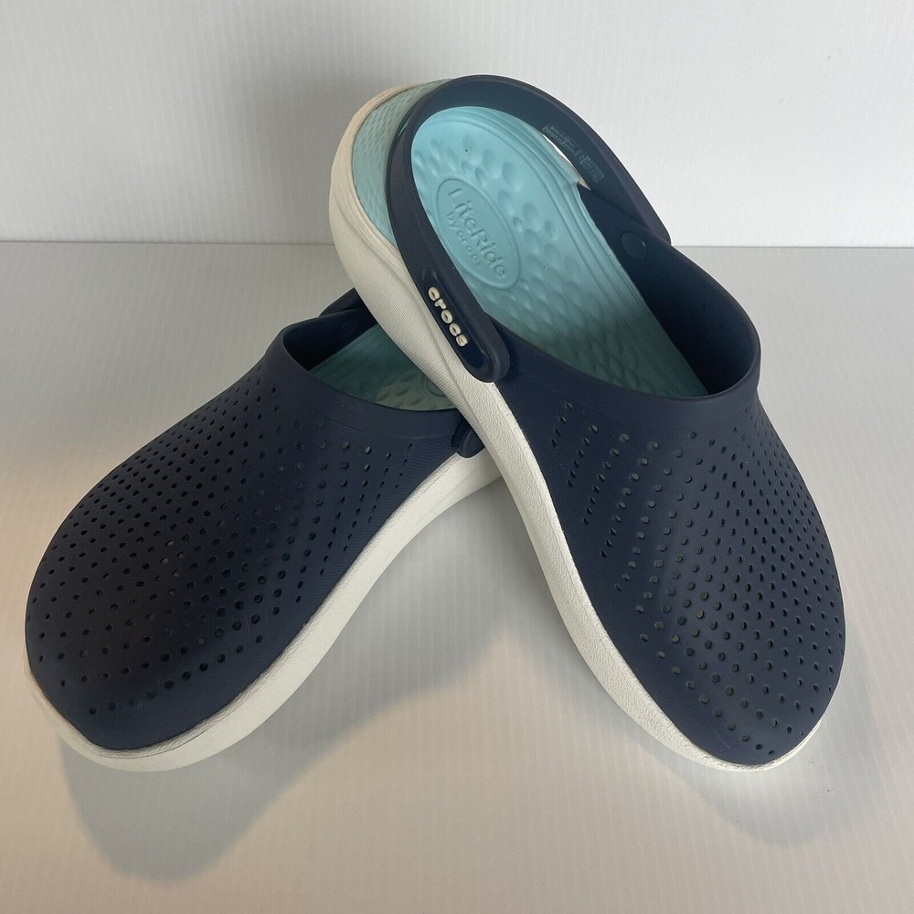 Crocs LITERIDE Womens Clogs Water Shoes Navy And Teal Blue US Woman 8 Men 6 GUC